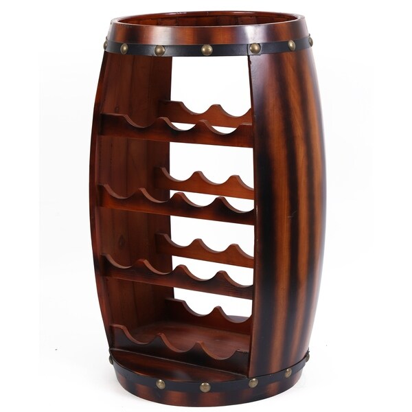 Wooden Barrel Shaped 14 Bottle Wine Rack