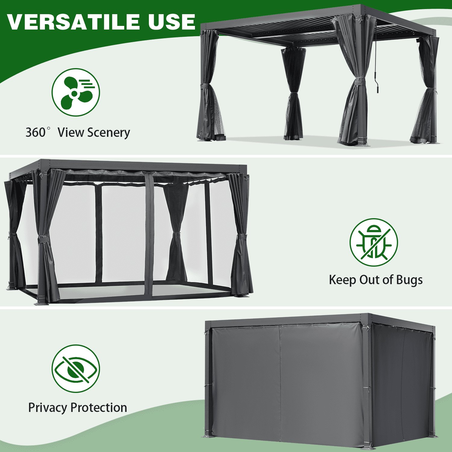 Mellcom 10'×12' Louvered Pergola, Aluminum Gazebo with Adjustable Roof for Outdoor Deck Garden Patio