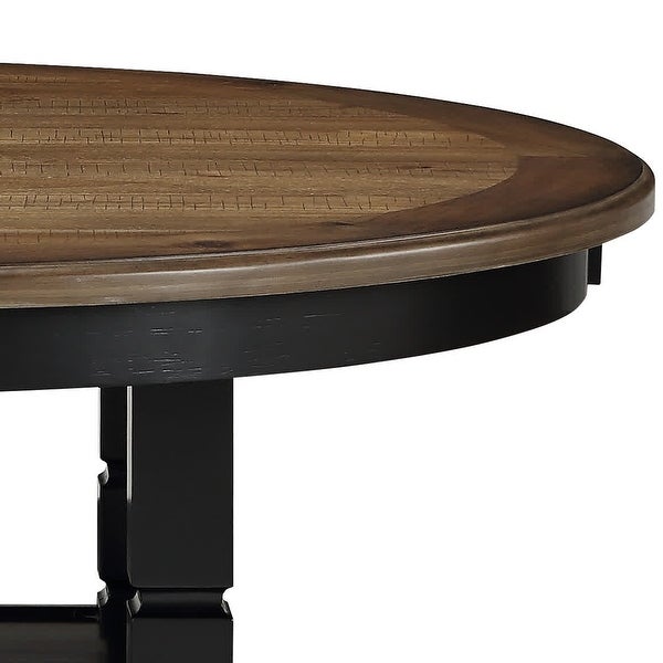 Wooden Round Dining Table with Open Shelf， Black and Brown