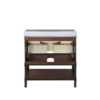 Home Decorators Collection Alster 36 in. W x 22 in. D x 34.5 in. H Vanity in Brown Oak with Engineered Calacatta Grey Marble Top and White Sink TJ-0401V3622BR