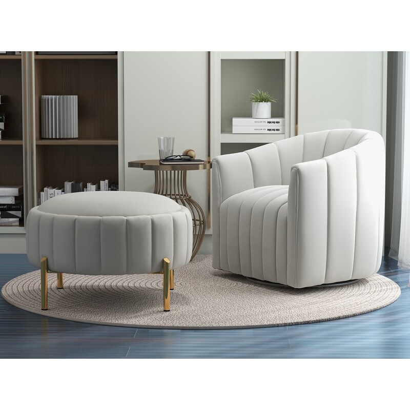 SEYNAR Contemporary Tufted Velvet Swivel Club Chair with Ottoman Set