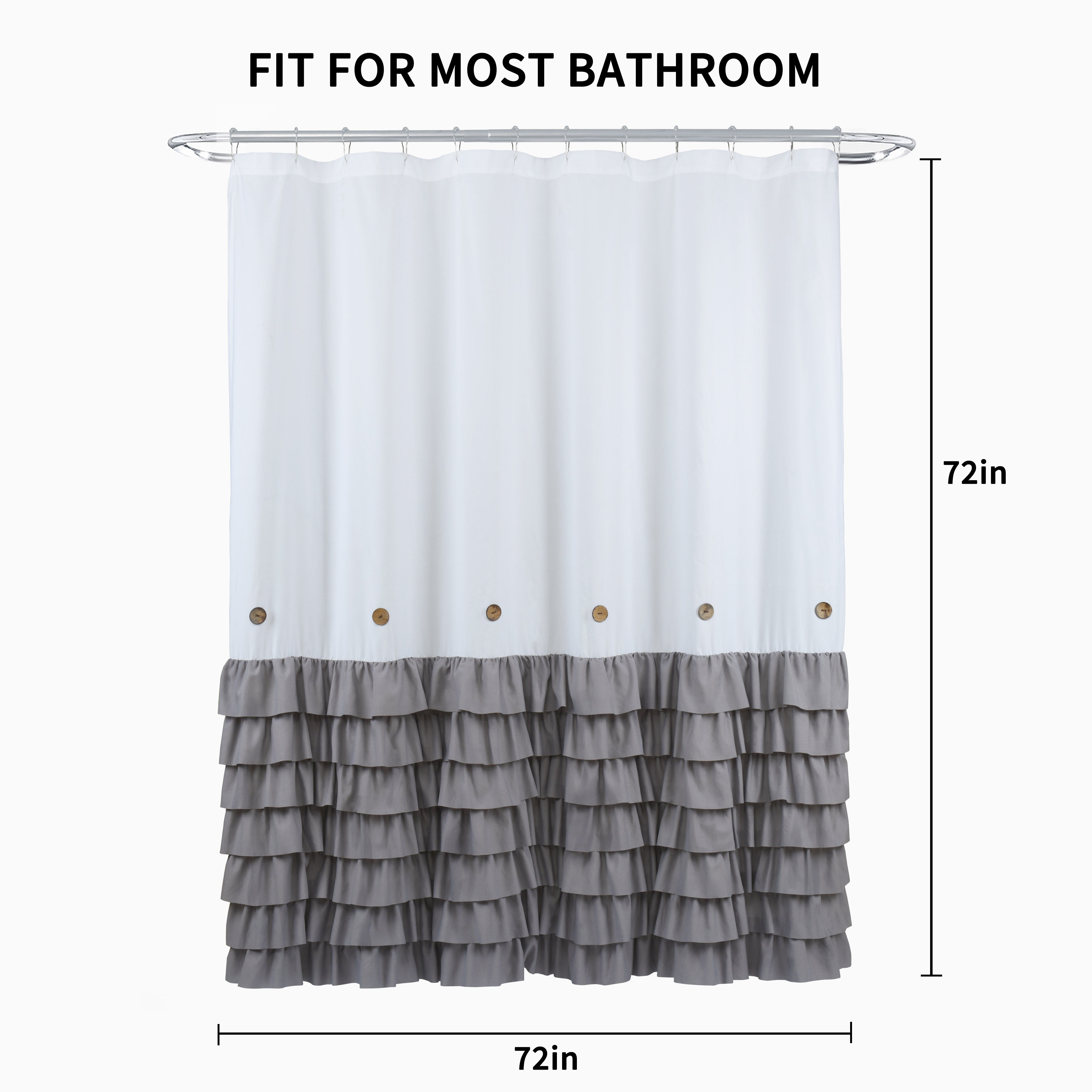 HIG Farmhouse Shower Curtain with PEVA Liner Bathroom Curtain with Buttons Decor, 72