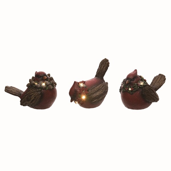 Transpac Resin Red Christmas Light Up Cardinal with Wreath Figurines Set of 3