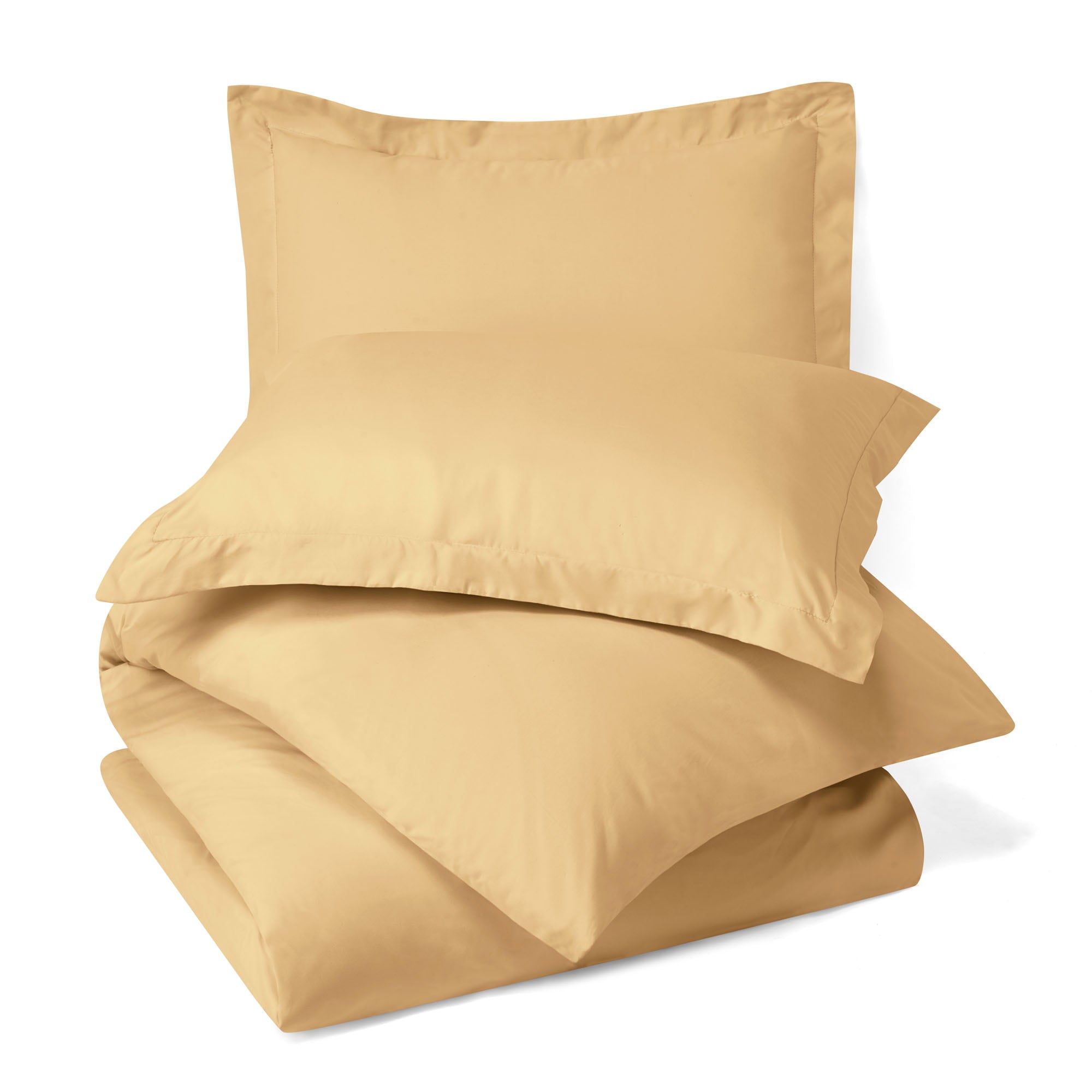 Hearth and Harbor 2 Piece Microfiber Duvet Set with Pillow Sham， Gold， Twin ， Solid Print