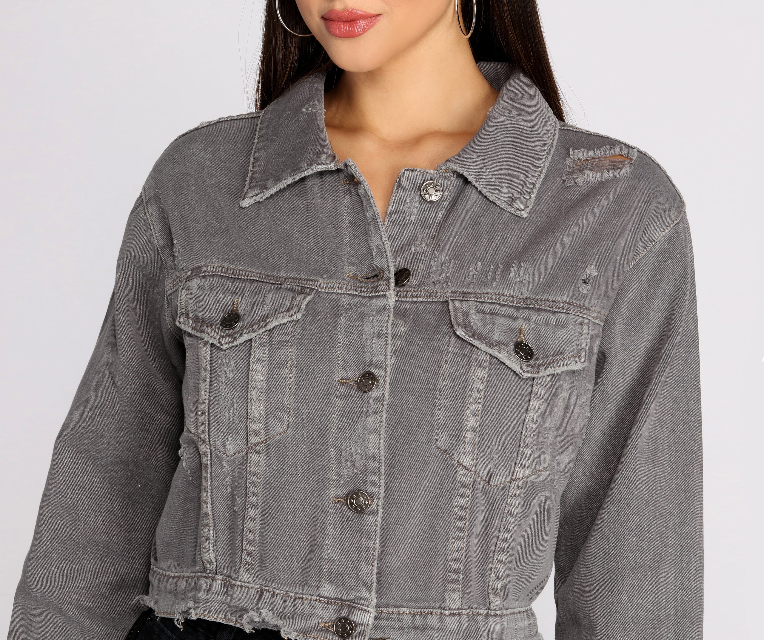 Distressed Crop Denim Jacket