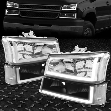 Kojem Front Headlight Lamp w/LED DRL for 2003-2007 Chevy Chevrolet Silverado Avalanche (Clear LensandBlack HousingandClear Reflector)