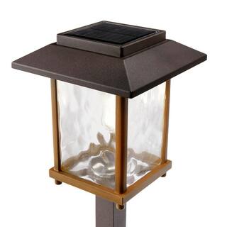 Hampton Bay Parkwood 2-Tone Bronze and Gold Solar LED Weather Resistant Path Light 14 Lumens with Water Glass Lens and Vintage Bulb 52300-024