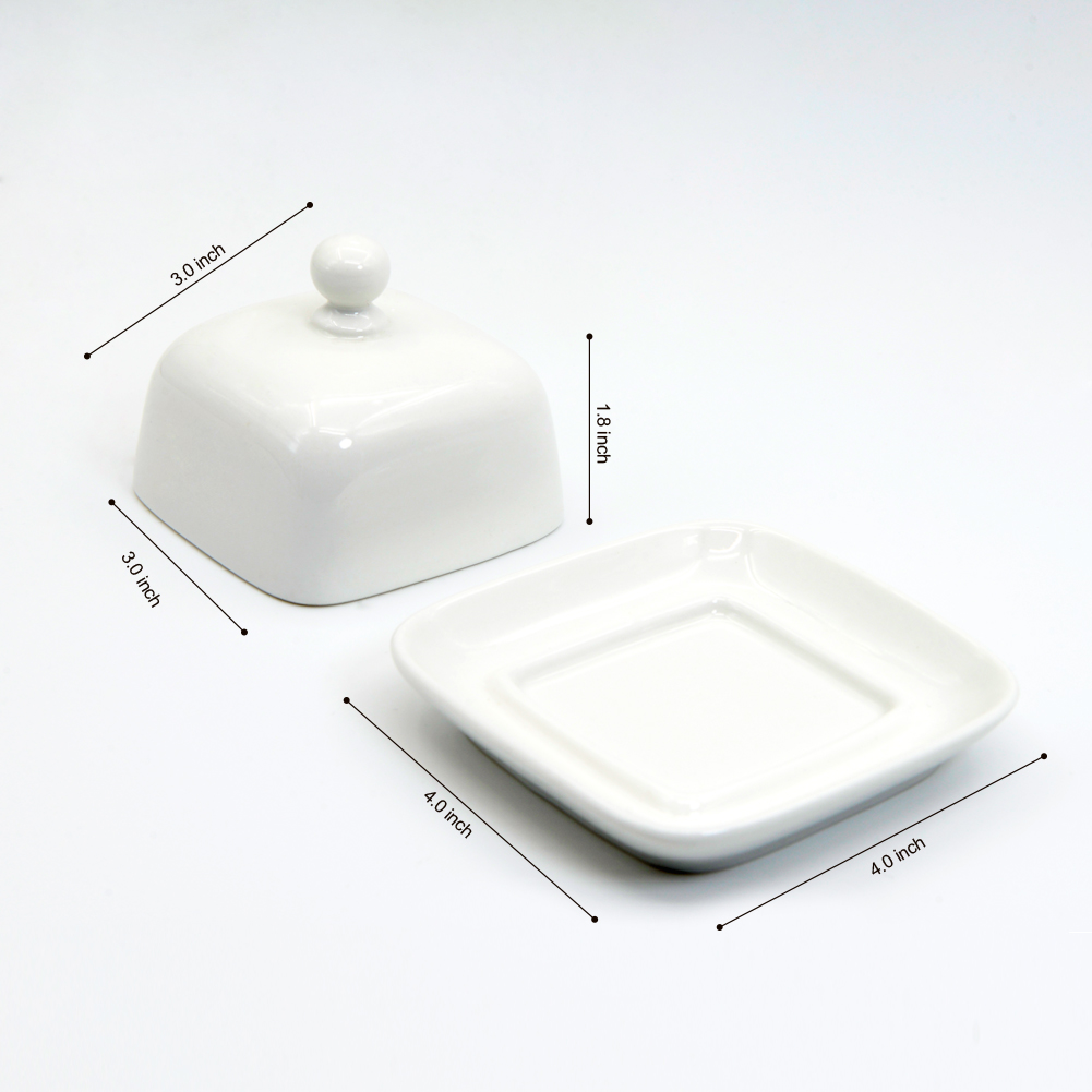 MKLZ Small Butter Dish with Lid， Individual Mini White Ceramic Butter Holder， Square