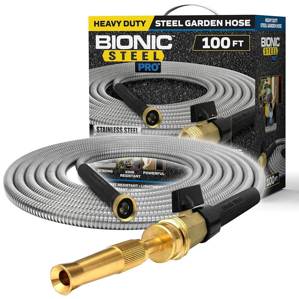 Bionic Steel Pro 58 in. x 100 ft. Heavy-Duty Stainless Steel Garden Hose with Brass Fitting 2430