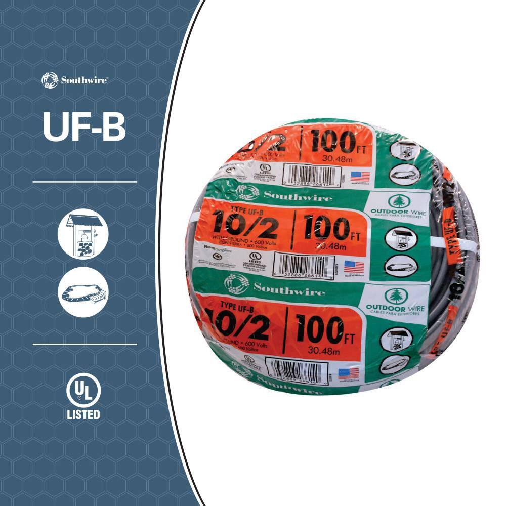 Southwire 100 ft. 102 Gray Solid CU UF-B WG Wire 13056728