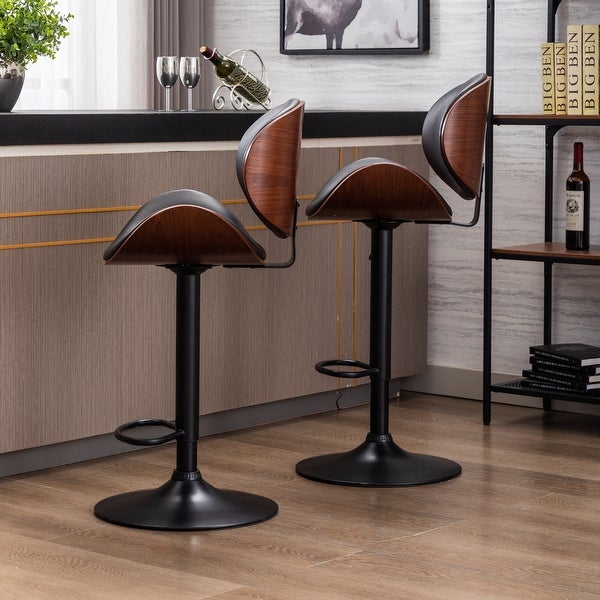 Adjustable Bar Stools， Upholstered Swivel PU Leather Barstools (Set of 2)