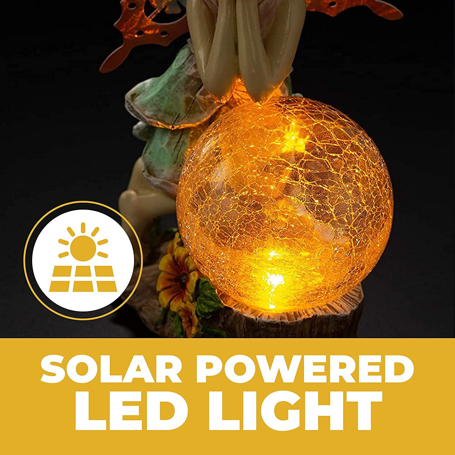 Dawhud Direct | Fairy Solar Powered Outdoor Decor Garden Light With Led Crackled | Polyresin