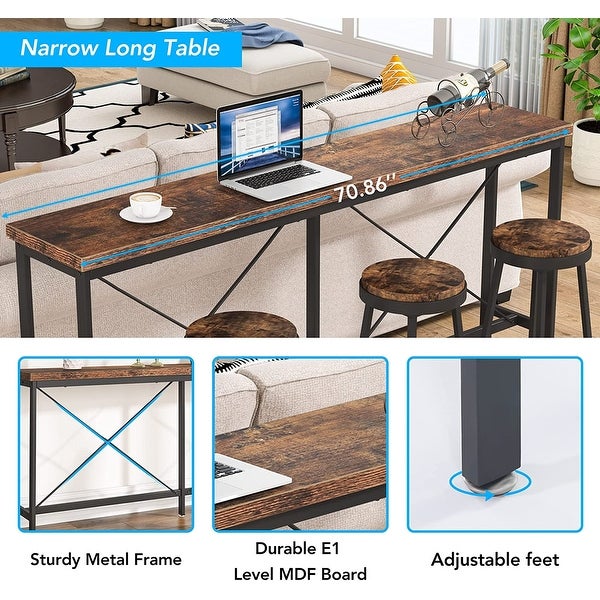 70.9'' Sofa Console Table Industrial Narrow Long Behind Couch Table for Living Room Hallway Entryway， Black Brown