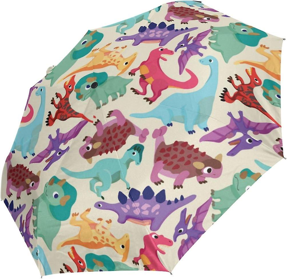 Colourlife Seamless Dinosaur Pattern Auto Open Close Foldable Windproof Travel Umbrella