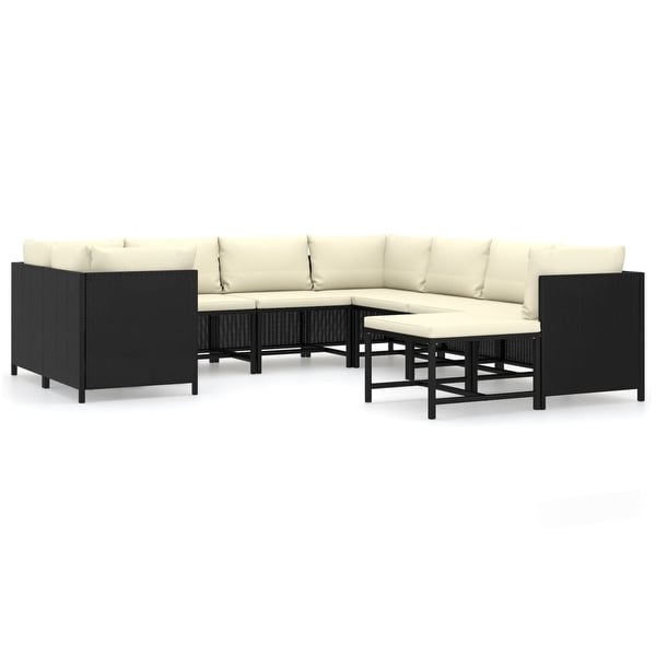 vidaXL 9 Piece Patio Lounge Set with Cushions Poly Rattan Black