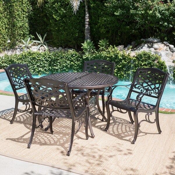 Windley Outdoor Expandable Aluminum Dining Set with Umbrella Hole by Christopher Knight Home