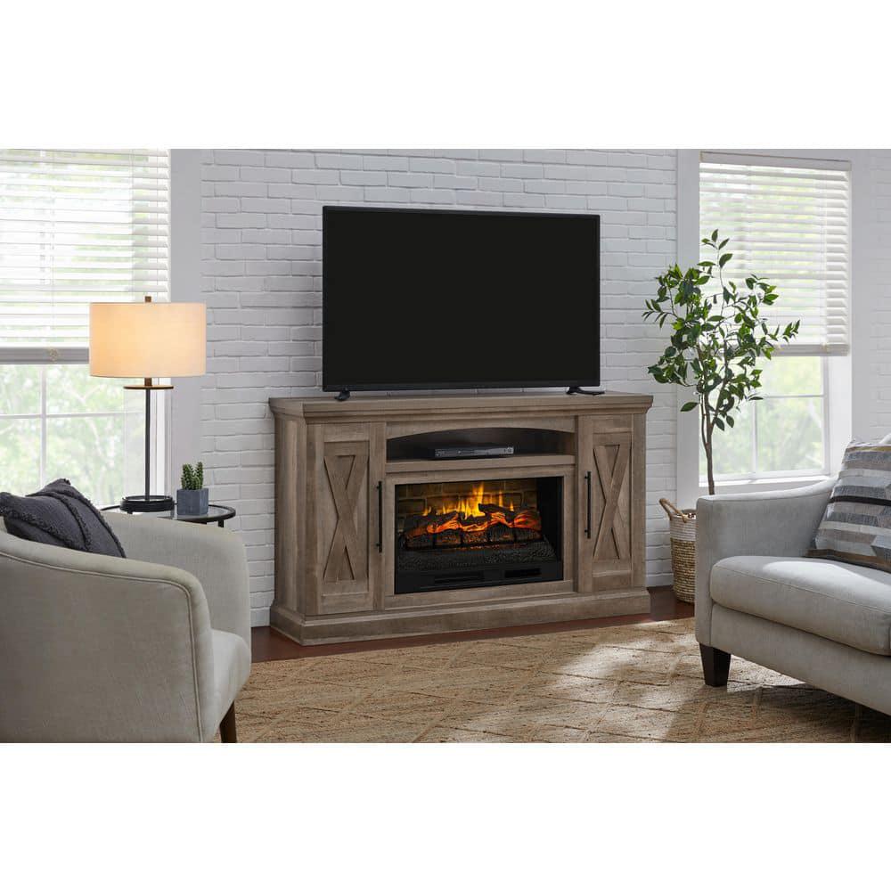 StyleWell Concours 62 in Freestanding Electric Fireplace TV Stand in Rustic Oak with Natural Finish