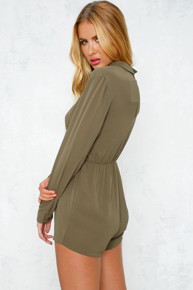 Long Lunch Romper Khaki