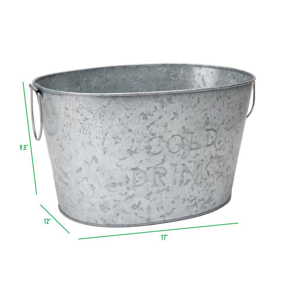 Mind Reader Small Galvanized Steel Beverage Tub with Handles in Silver ITUBSM-SIL