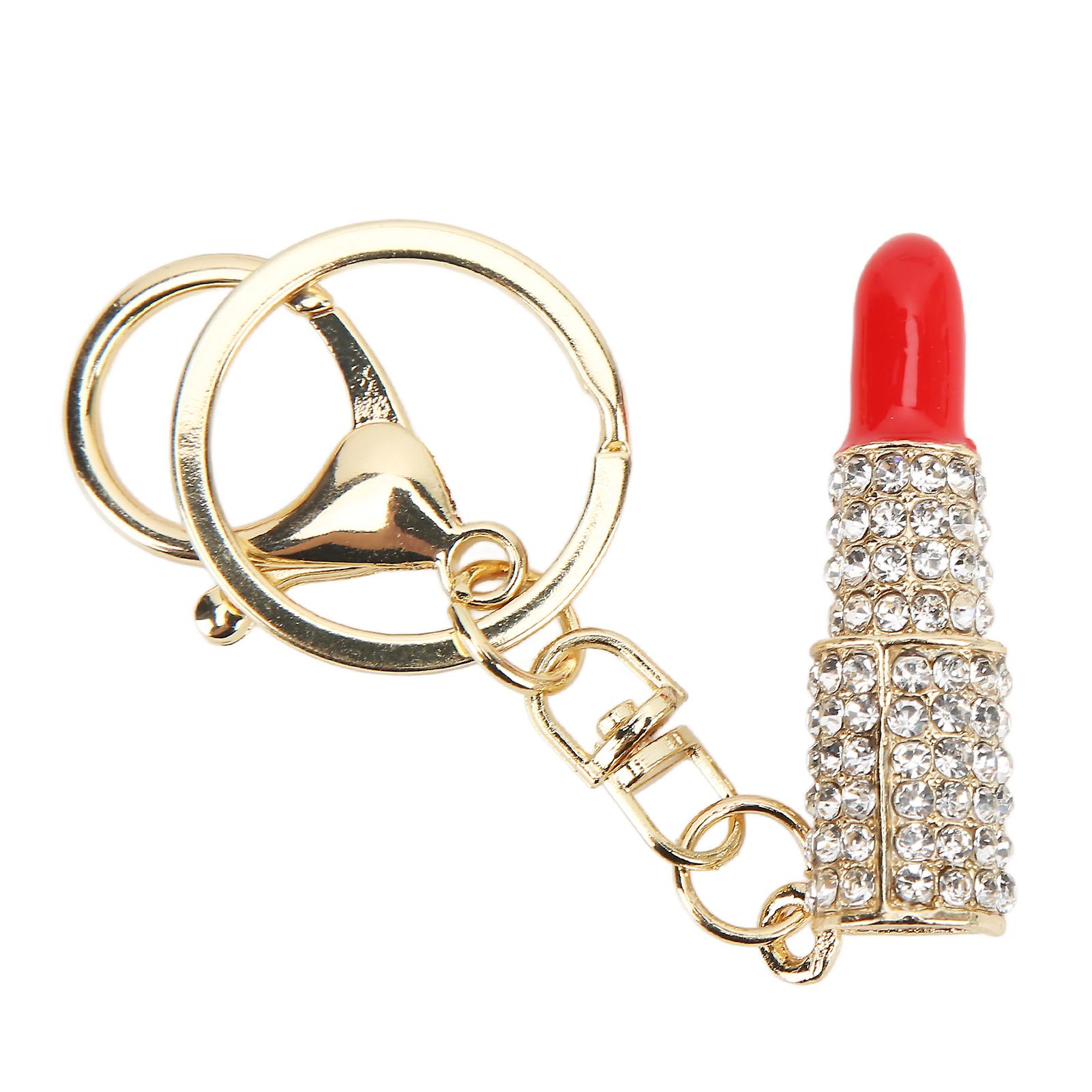 Keychain Pendant Mini Lipstick Shape Elegant Rhinestone Keychain For Car Pendants Bag Decoration Giftred