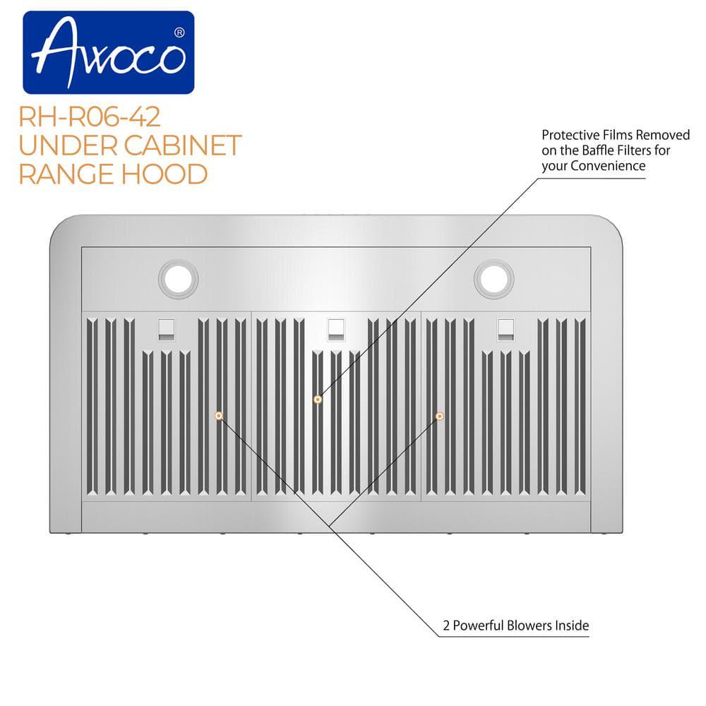 AWOCO 42 in 900 CFM Ducted Under Cabinet Range Hood in Stainless Steel