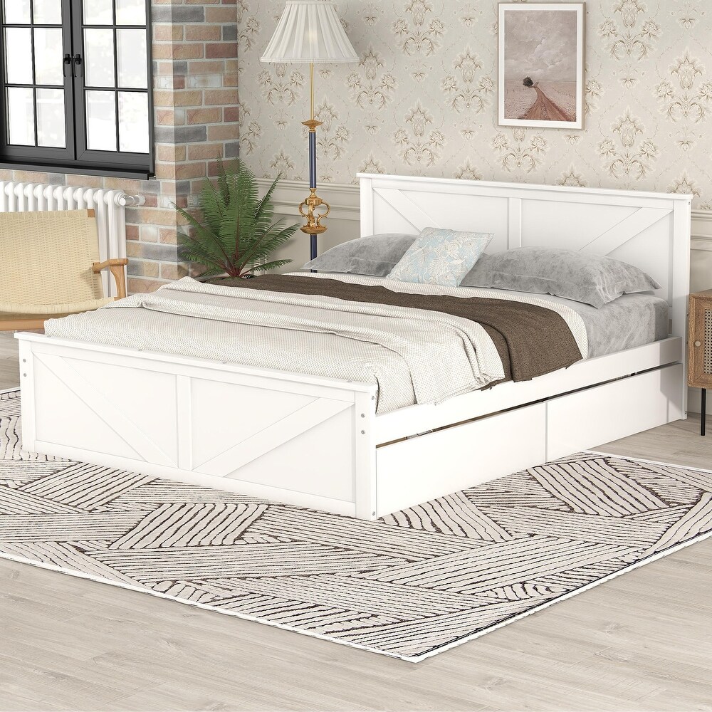 Wooden Platform Bed with 4 Storage Drawers and Support Legs