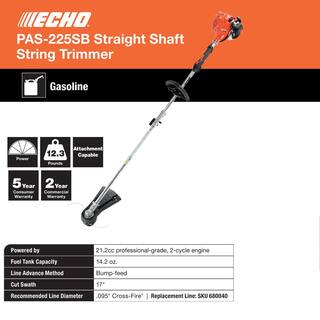 ECHO 21.2 cc Gas 2-Stroke Attachment Capable Straight Shaft String Trimmer with 17 in. Swath and Speed-Feed Quick Reload Head PAS-225SB