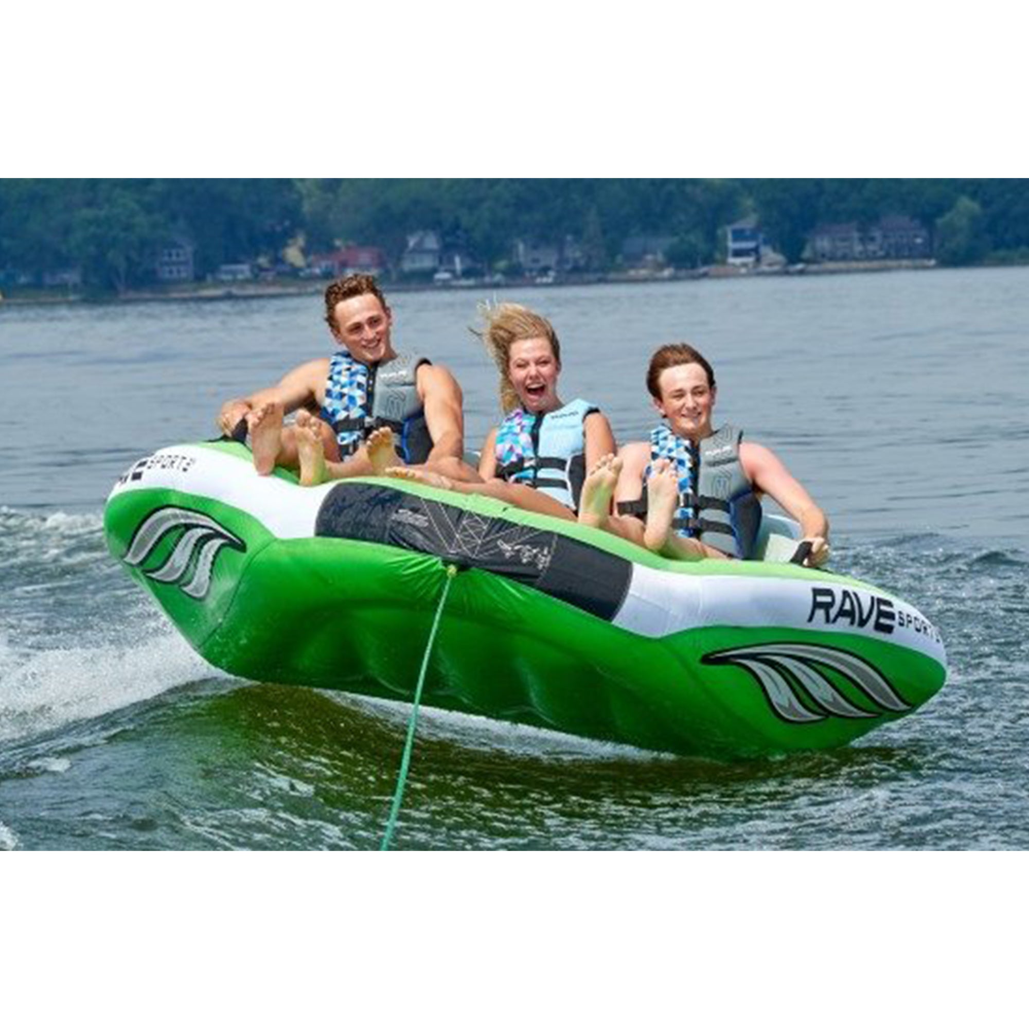 RAVE Sports Inflatable Wake Hawk Towable Boating Water Tube Raft， Green