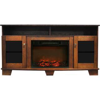 Hanover Glenwood 59 in. Electric Fireplace in Walnut with Entertainment Stand and Charred Log Display FS6022-1BWLL1