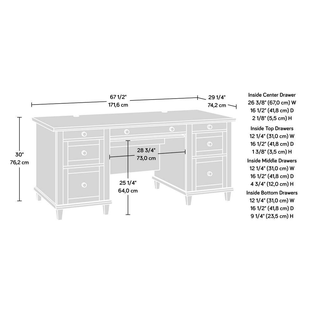 SAUDER Hammond 67.559 in. Chalk Oak Engineered Wood 6-Drawer Executive Desk with Flip-Down Keyboard Shelf 428246