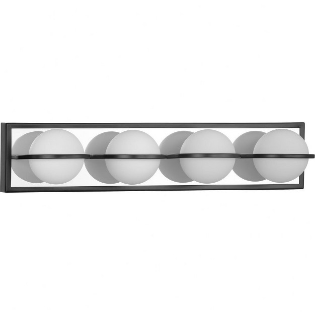 Progress Lighting Pearl 4 light Led Modern Bath Vanity Light Steel Matte Black Opal Glass Shade