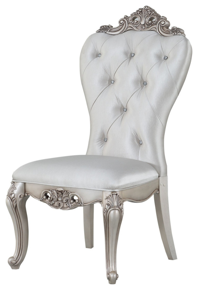 25 quotx22 quotx42 quotCream Fabric Antique White Wood Side Chair  Set 2   Victorian   Dining Chairs   by HomeRoots  Houzz