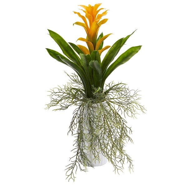 18 Bromeliad Artificial Plant in White Planter