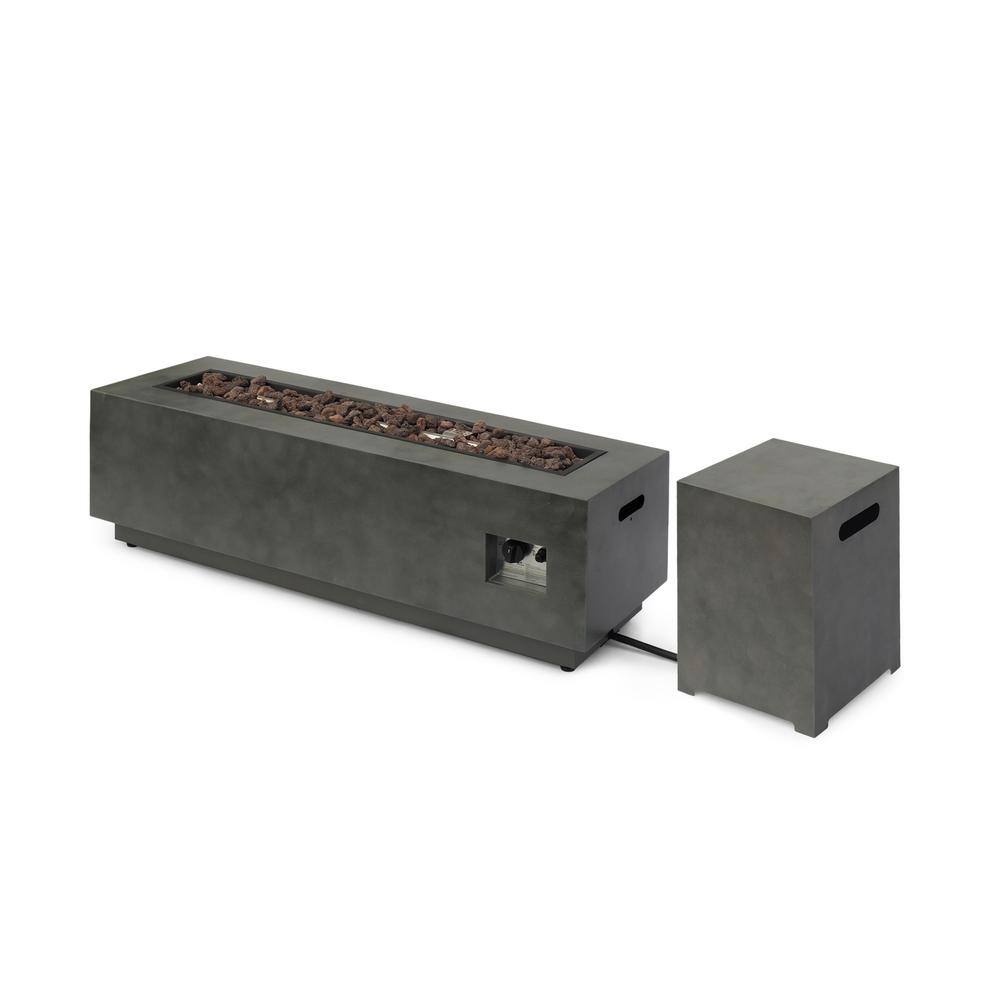 Noble House Wellington 15.25 in. x 19.75 in. Rectangular Concrete Propane Fire Pit in Dark Grey with Tank Holder 70377