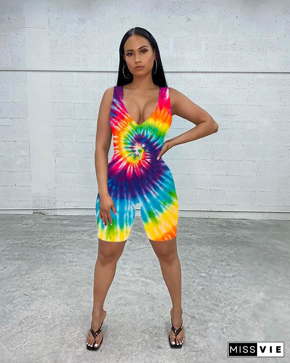 Vogue Tie-dye Sleeveless Sexy Onesies Romper