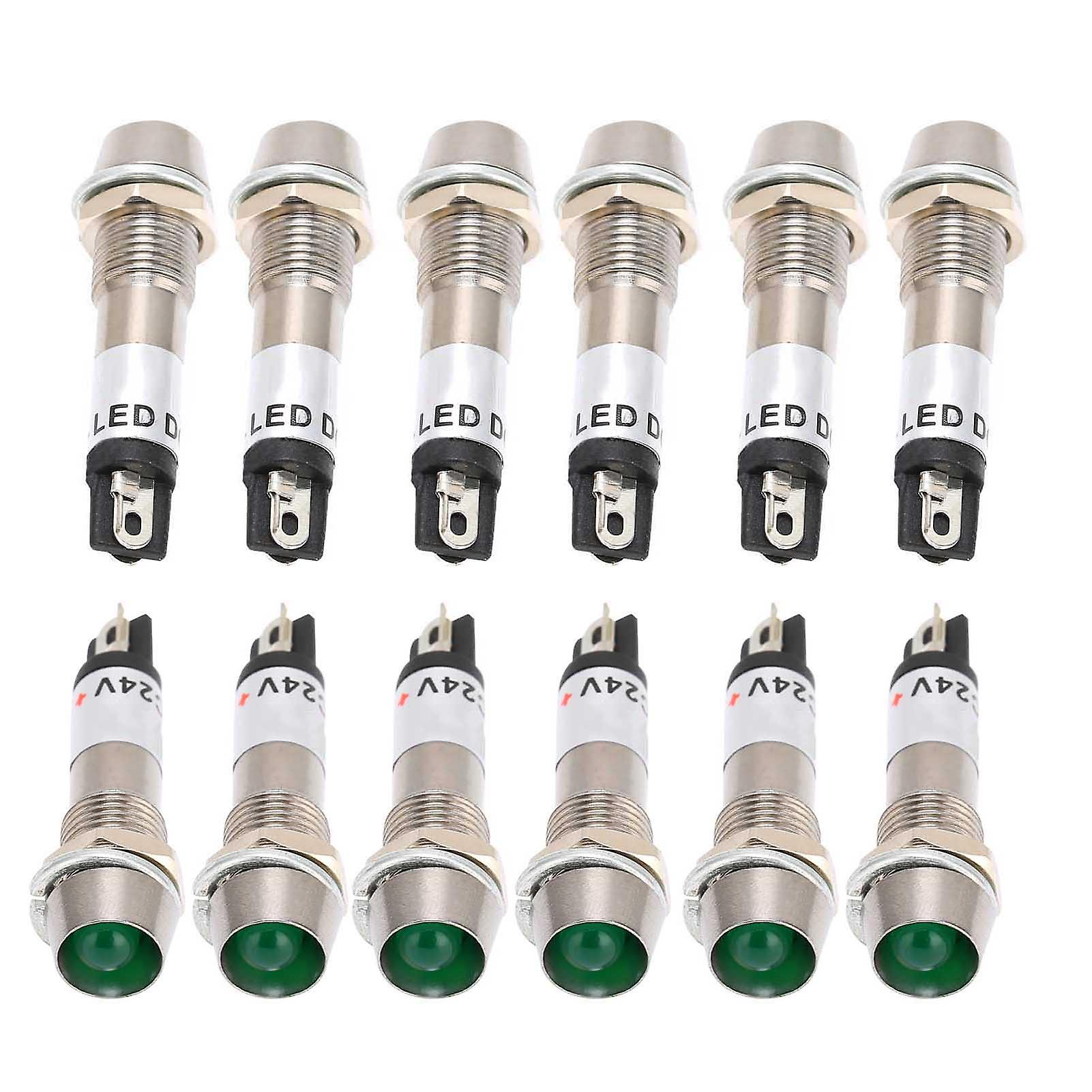 10pcs Dc 24v Indicator Light Signal Lamp Stainless Steel Shell 8mm Signal Light Bulb Indicator Green