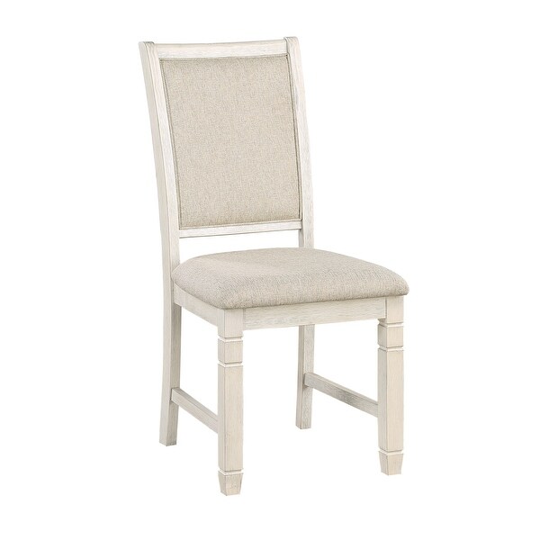 Wooden Side Chairs 2pcs Set Beige Color Textured Fabric Upholstered Dining Chairs