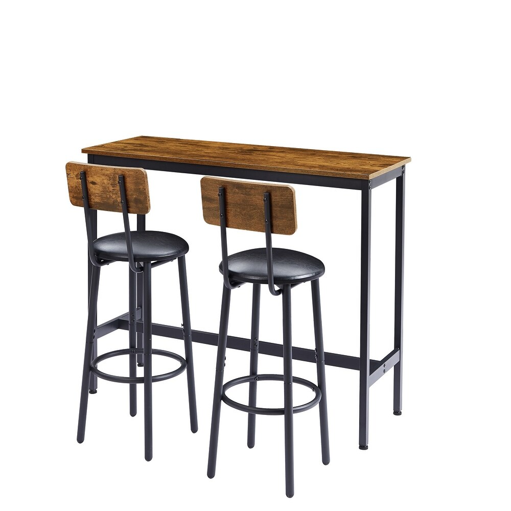 3pcs Industrial Style Bar Table Set with 2 PU Soft Seat Bar Stools