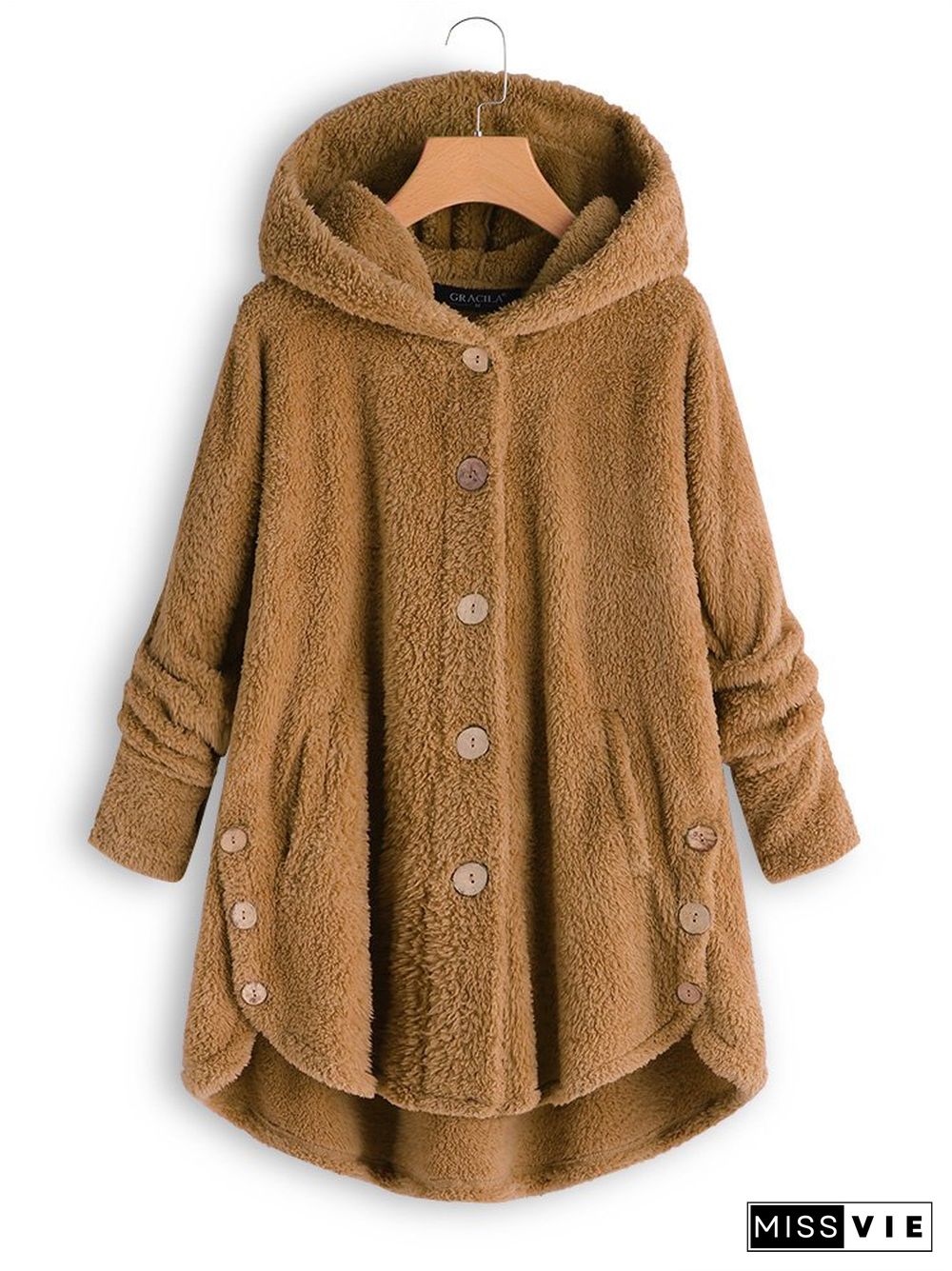 Cozy Fleece Hooded Sherpa Coat Symmetrical Button Teddy Bear Coats