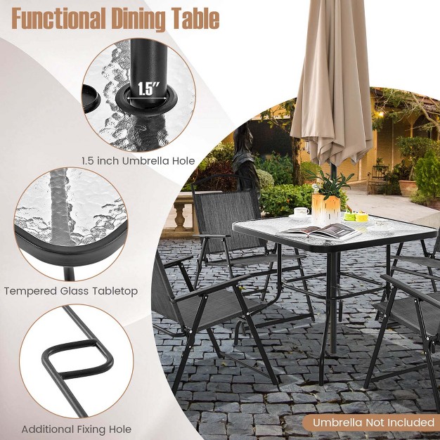 Costway Patio Dining Set For 4 Folding Chairs amp Dining Table Set With Umbrella Hole