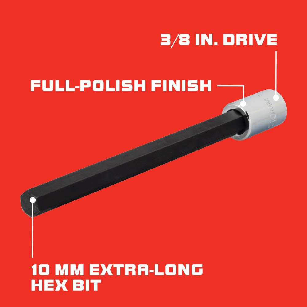 3/8 Drive Extra Long Hex Bit Socket ; 10 mm