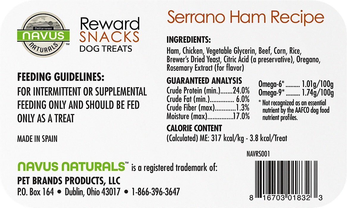 Navus Naturals Serrano Ham Recipe Reward Snacks Dog Treats， 10.1-oz bag