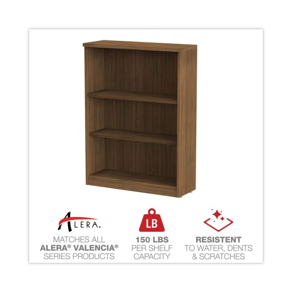 Alera Valencia Series Bookcase， Three-Shelf， 31.75w x 14d x 39.38h， Modern Walnut