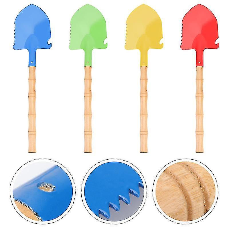 4pcs Kids Snow Shovels Iron Sand Shovels With Wood Handle Kid Toy (random Color)