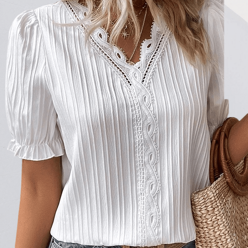 V Neck Plain Lace Elegant Shirt