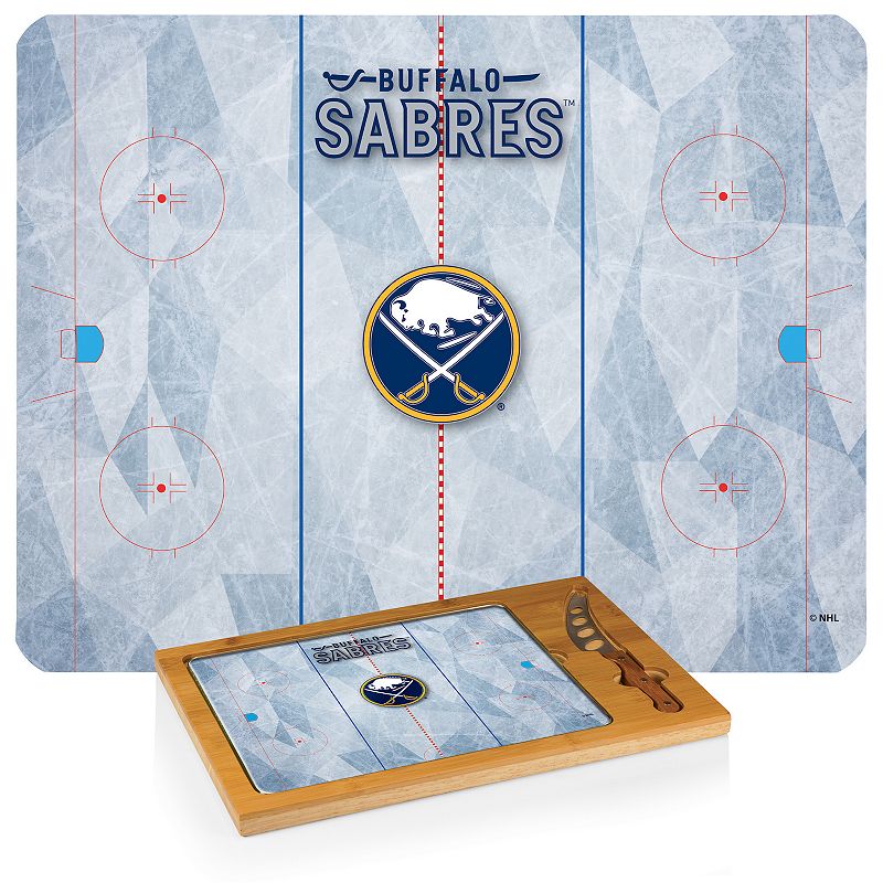 Picnic Time Buffalo Sabres Icon Glass Top Cutting Board and Knife Set