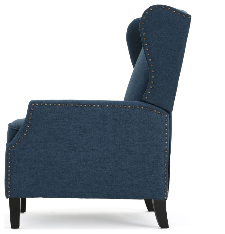 Traditional Pushback Recliner Chair  Tweed Fabric Seat With Nailhead   Transitional   Recliner Chairs   by Declusia  Houzz