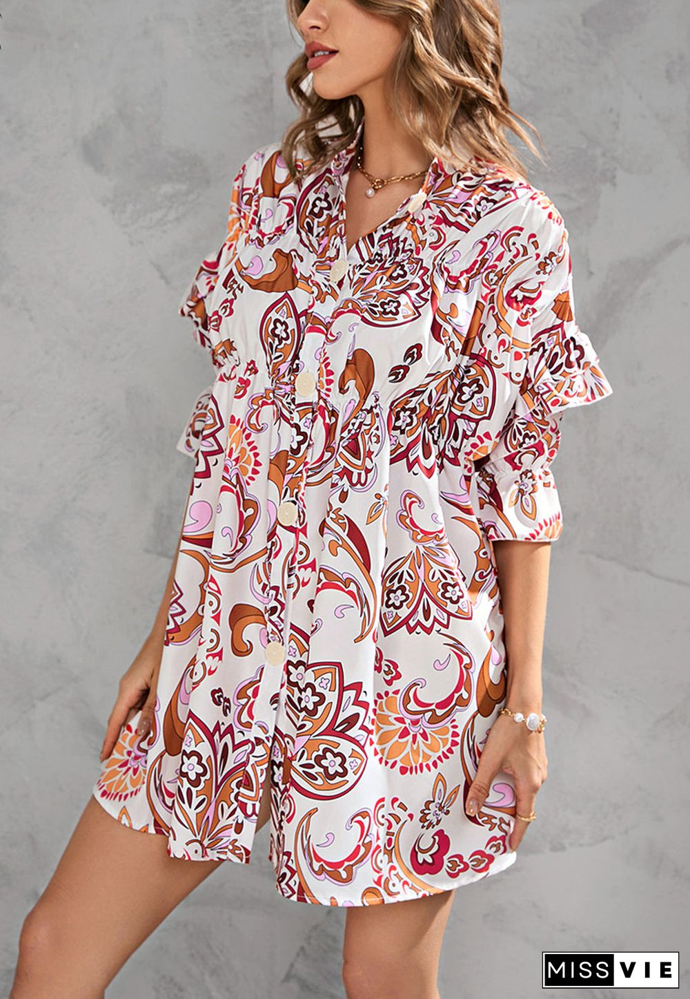 Printed Front Down Button Dress