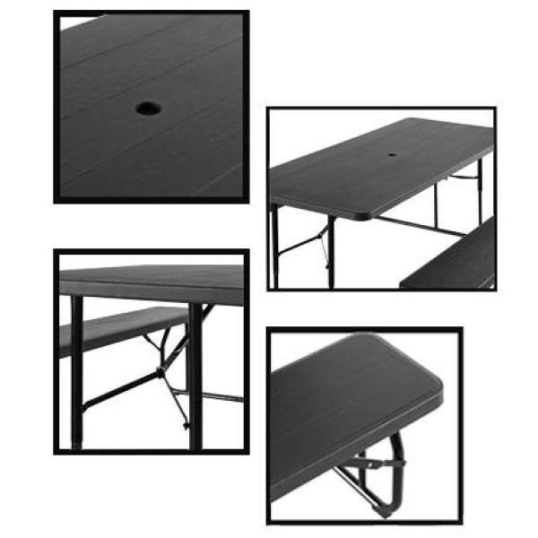 Gardenised 6 ft. Black Outdoor Foldable Woodgrain Picnic Table Set with Metal Frame QI004269.BK