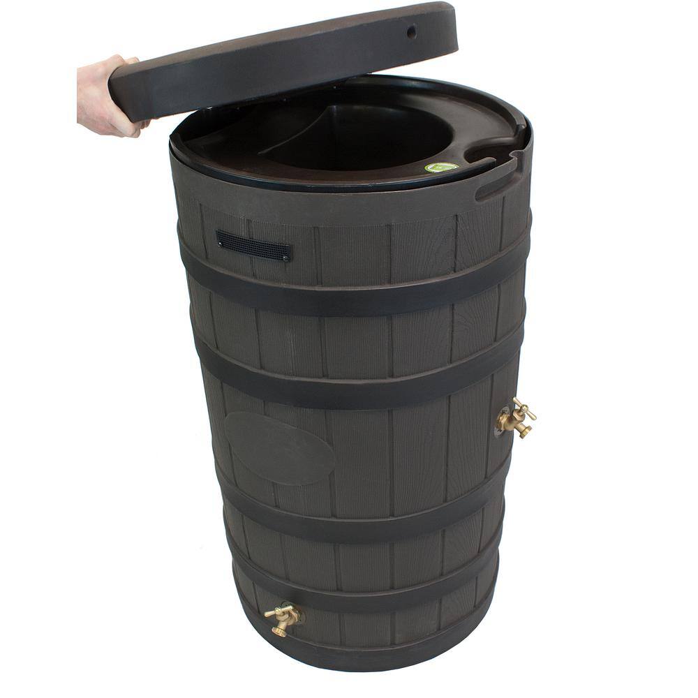 Good Ideas Rain Wizard 50 Gallon American Oak with Darkened Ribs and Stand Rain Barrel RW-2SD050-OAK